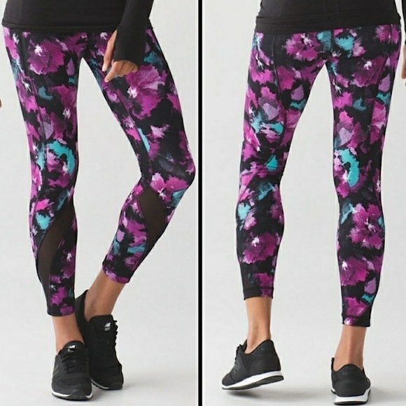 Lululemon Inspire Tight II Luxtreme Midnight Bloom Black Deep Fuschia Black 8 - Picture 1 of 9